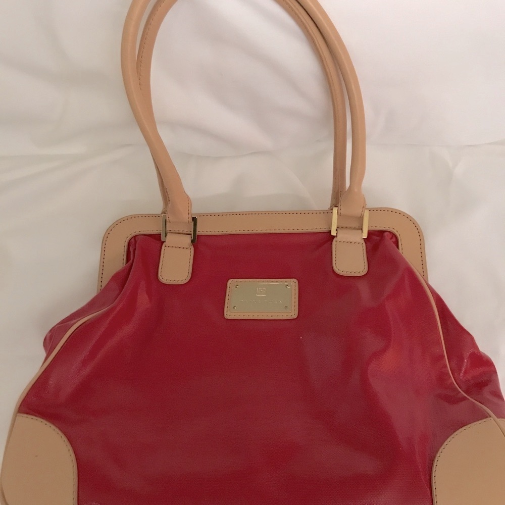 Trina Turk large red and tan Sachet bag
